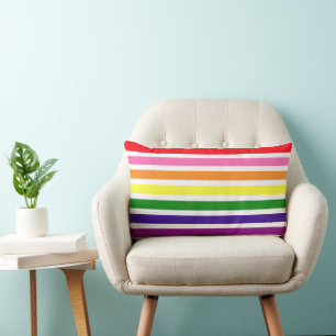 Cojín Lumbar Patrón de rayas blancas y arcoíris elegante