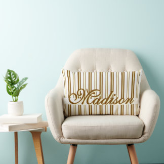 Cojín Lumbar Patrón de rayas marrones y blancas personalizado