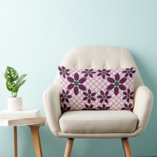 Cojín Lumbar Patrón de Rosa Púrpura Oscura — Flora Elegante Cir