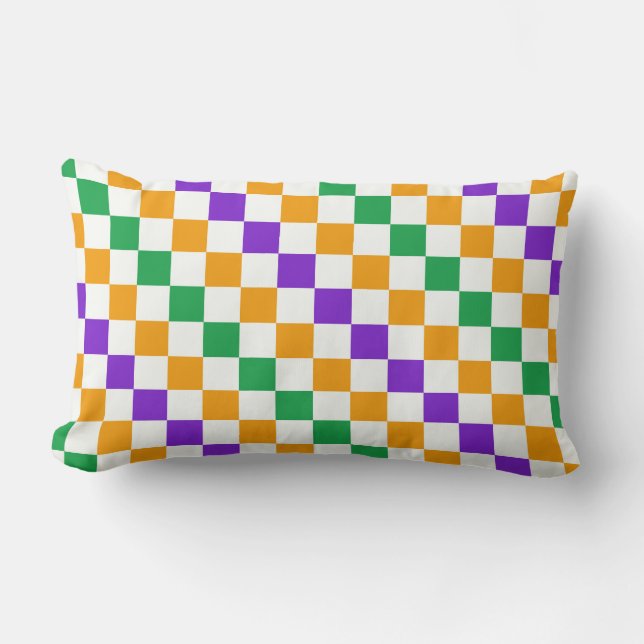 Cojín Lumbar patrón de tablero de ajedrez diagonal de Mardi gra (Anverso)