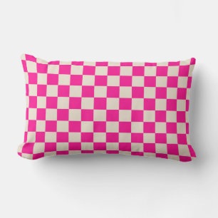 Cojín Lumbar Patrón de tablero de ajedrez rosa caliente y bronc