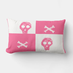 Cojín Lumbar patrón de tablero de fichas rosa y blanco