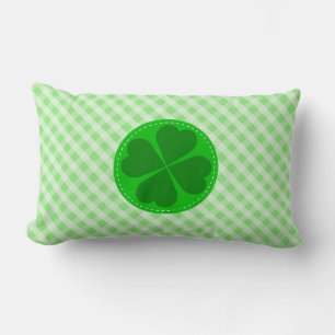 Cojín Lumbar Patrón de Tartán Verde y Trébol de la Suerte