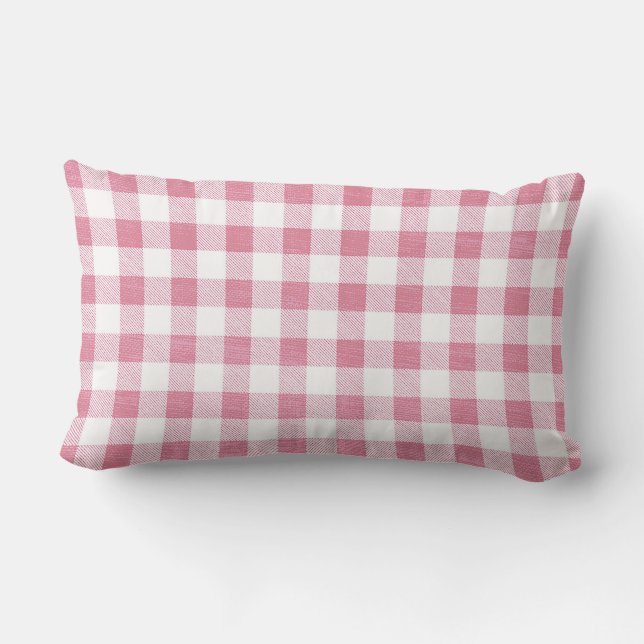 Cojín Lumbar Patrón de trazo de tracción de Gingham rosado (Reverso )