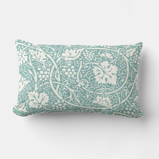 Cojín Lumbar Patrón de uva William Morris turquesa (Anverso)