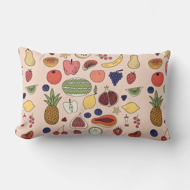 Cojín Lumbar Patrón dibujado a mano de fruta (Anverso)
