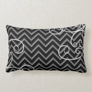 Cojín Lumbar Patrón elegante de chevron negro y gris con remoli