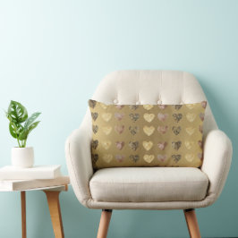 Cojín Lumbar Patrón elegante de Corazones Beige marrones dorado
