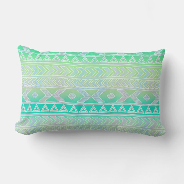 Cojín Lumbar Patrón estílico azteca verde y Verde azulado (Anverso)