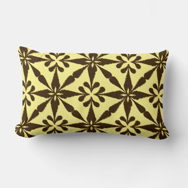 Cojín Lumbar Patrón Estrella de Ikat - Marrón y amarillo (Anverso)