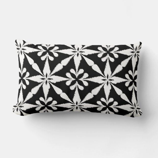 Cojín Lumbar Patrón Estrella Ikat - Blanco y negro (Anverso)