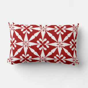 Cojín Lumbar Patrón Estrella Ikat - Blanco y rojo oscuro