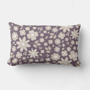 Cojín Lumbar Patrón floral acuarela ciruela romántico apagado