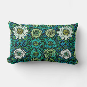 Cojín Lumbar Patrón floral azul, verde y blanco