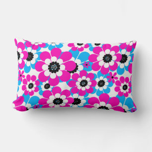 Cojín Lumbar Patrón floral brillante neón rojo intenso y azul