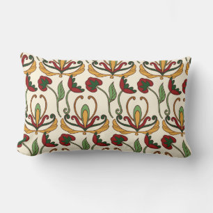 Cojín Lumbar Patrón floral continuo con rojo y amarillo 