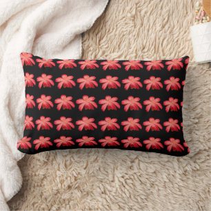 Cojín Lumbar Patrón floral de acuarela de flor roja en negro