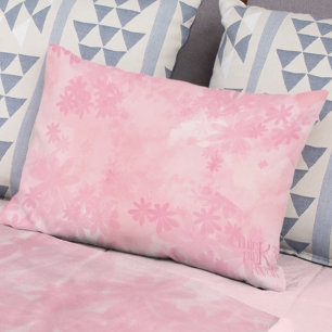 Cojín Lumbar Patrón floral de acuarela rosa intenso