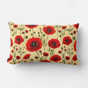 Cojín Lumbar Patrón Floral de Amapola Roja