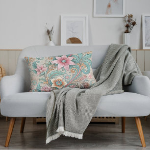 Cojín Lumbar Patrón floral de batiburrillo rosa turquesa indone