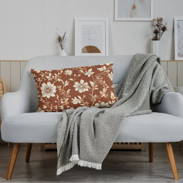 Cojín Lumbar Patrón floral de Boho sin foco de terracota vintag