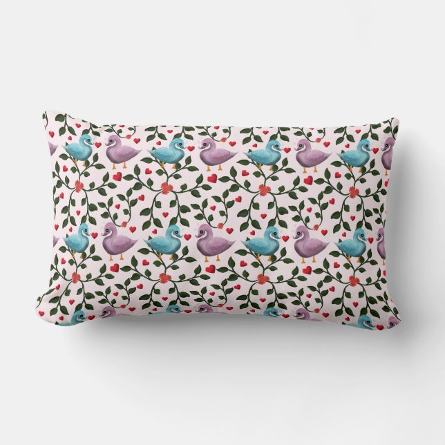 Cojín Lumbar Patrón floral de cisne caprichoso (Anverso)