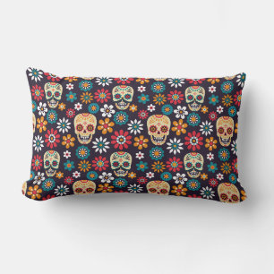 Cojín Lumbar Patrón floral de cráneo rojo