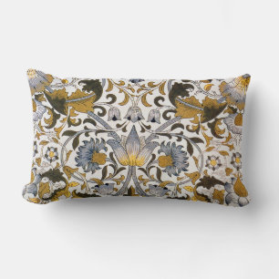 Cojín Lumbar Patrón floral de William Morris Lodden: azul dorad
