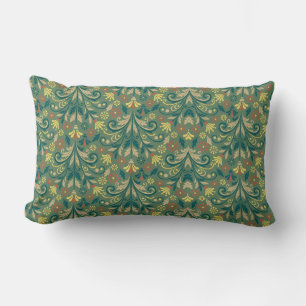 Cojín Lumbar Patrón floral elegante en amarillo y rojo sobre ve