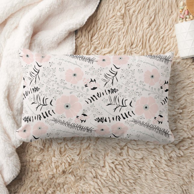 Cojín Lumbar Patrón floral gris rosa dulce (Manta)