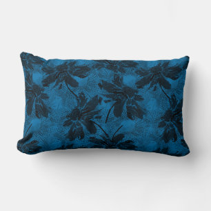 Cojín Lumbar Patrón floral gris y azul.