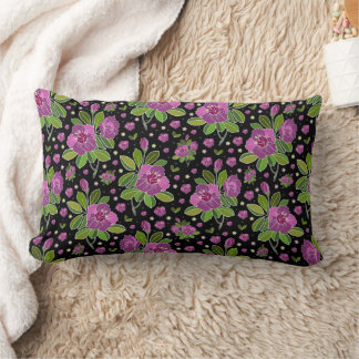 Cojín Lumbar Patrón floral lila rosa verde negro