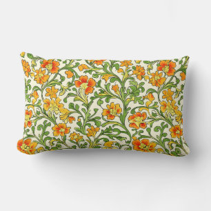 Cojín Lumbar patrón floral naranja y amarillo Art Nouveau