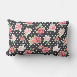 Cojín Lumbar Patrón floral Punto de Polka Blanco sobre fondo ne