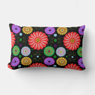 Cojín Lumbar Patrón floral retro brillante de arte popular colo