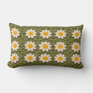 Cojín Lumbar Patrón Floral Retro de Ganchillo Estético de Abuel