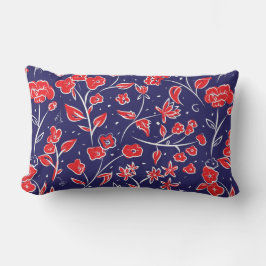 Cojín Lumbar Patrón floral rojo y azul