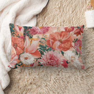 Cojín Lumbar Patrón floral rosado naranja