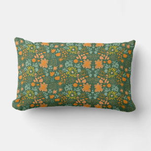 Cojín Lumbar Patrón floral sobre fondo verde oscuro 