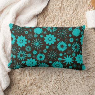 Cojín Lumbar Patrón floral Socialita Turquesa y Marrón