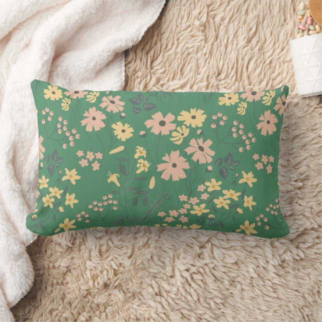 Cojín Lumbar Patrón floral verde boho moderno (Manta)