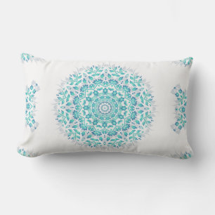 Cojín Lumbar Patrón geométrico de Mandala floral blanca turques