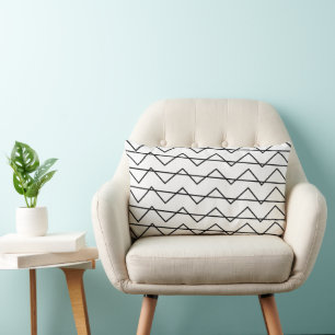 Cojín Lumbar Patrón geométrico de raya Chevron en negro y blanc