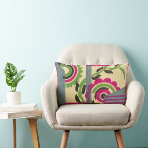 Cojín Lumbar Patrón geométrico Pochoir de Jazz Art Deco antiguo