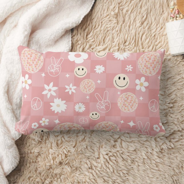 Cojín Lumbar Patrón hippie retro rosado Groovy controlado (Manta)