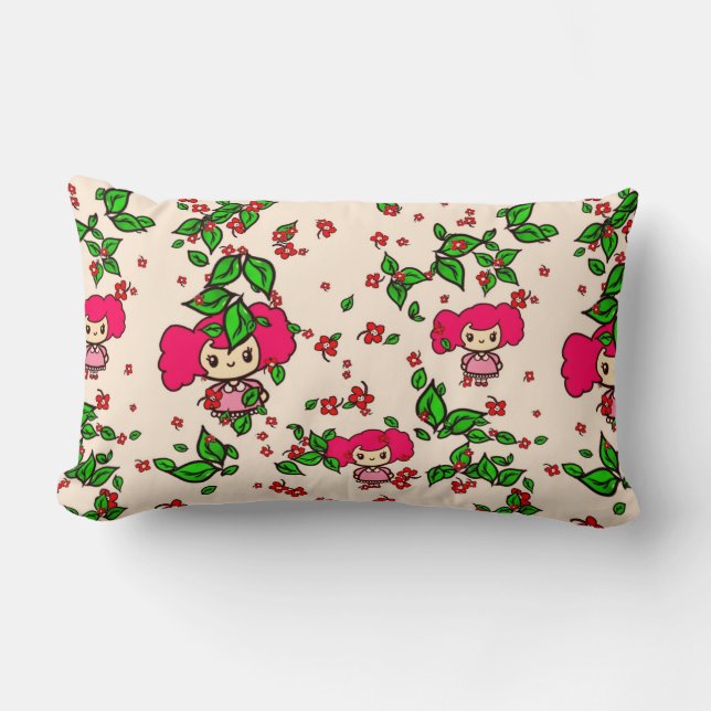 Cojín Lumbar Patrón Kawaii Chica PinkyP personalizado (Anverso)