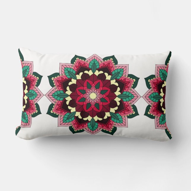 Cojín Lumbar Patrón Mandala 02 en rosa profundo (Anverso)