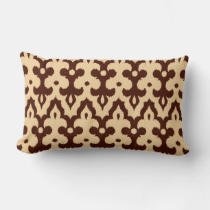 Cojín Lumbar Patrón marroquí de damasco de Ikat, marrón y tan
