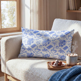 Cojín Lumbar Patrón moderno de toile azul de cacao y chocolate