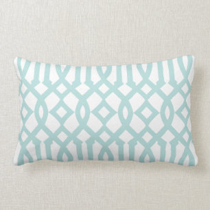 Cojín Lumbar Patrón moderno de trébol blanco y Aqua Trellis